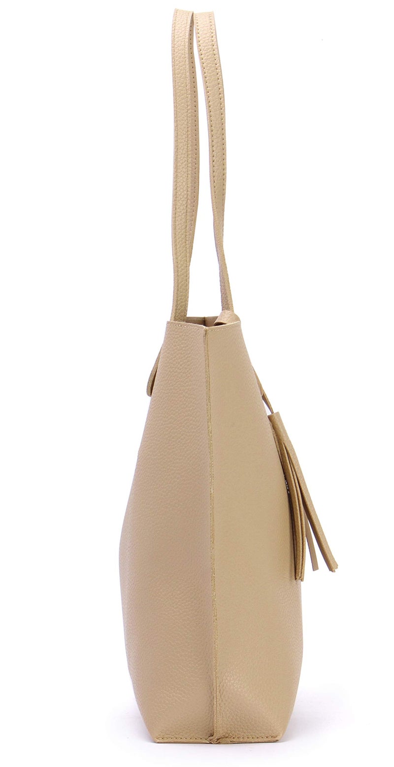 Hoxis Minimalist Clean Cut Pebbled Faux Leather Tote Womens Shoulder Handbag (New Beige) - Image 3